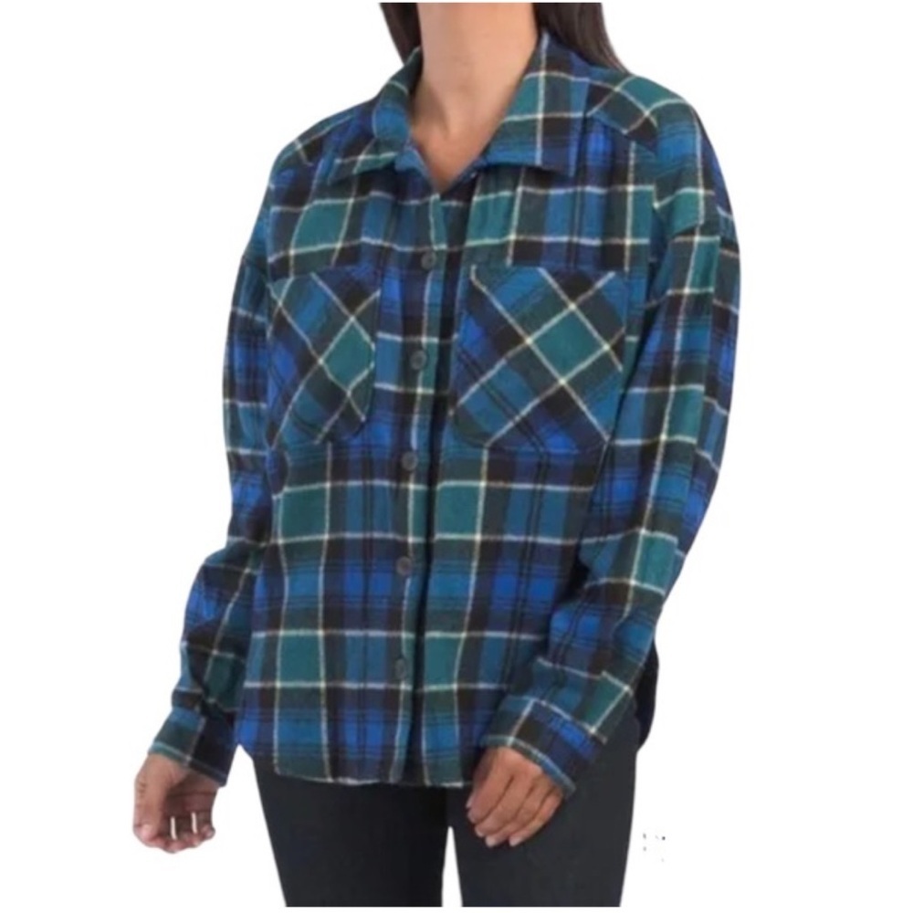 Zara Blue & Green Plaid Shacket – Women’s Size S – Cozy Oversized Flannel Jacket